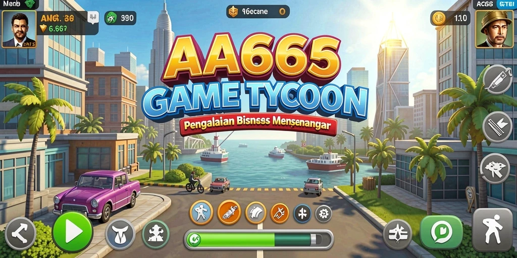 Tangkapan layar gameplay AA666 yang menampilkan simulasi bisnis yang mendebarkan.