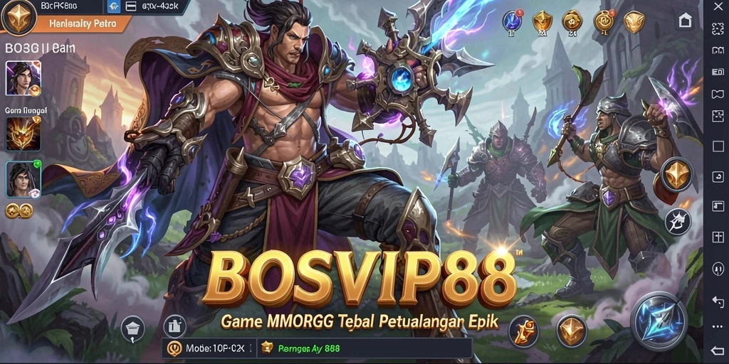 Tangkapan layar gameplay BOSVIP88 yang menunjukkan pertempuran epik dalam dunia MMORPG.