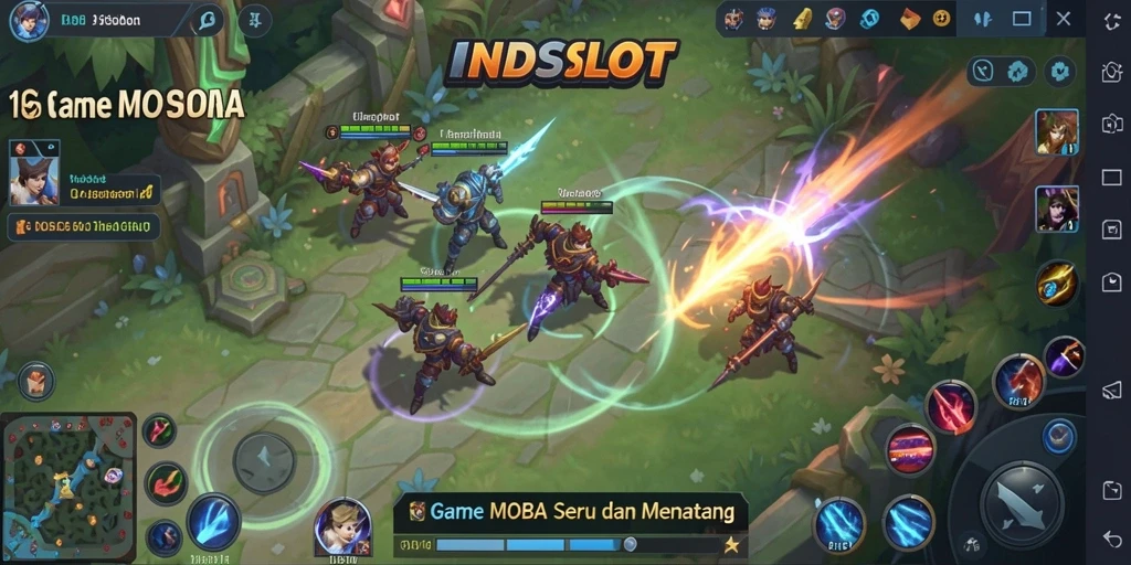 Tangkapan layar gameplay seru INDSLOT dalam pertempuran MOBA