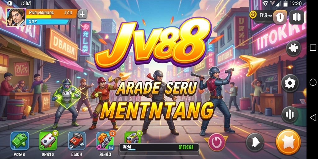 Screenshot utama menampilkan gameplay seru JV88 dengan karakter yang dinamis.