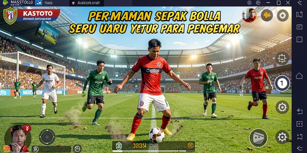Tampilan gameplay KASTOTO menampilkan aksi seru dalam sepak bola.