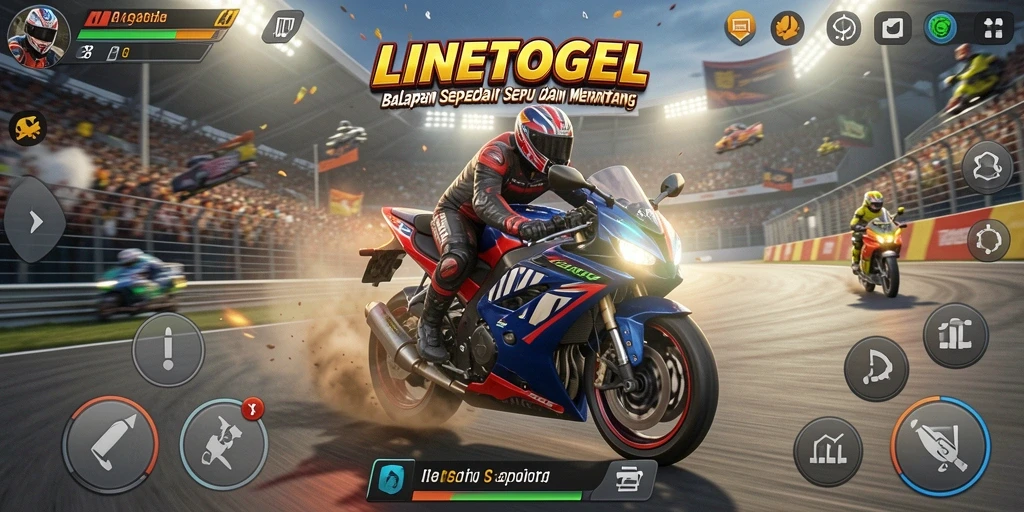 Tampilan seru gameplay balapan sepeda motor di LINETOGEL.