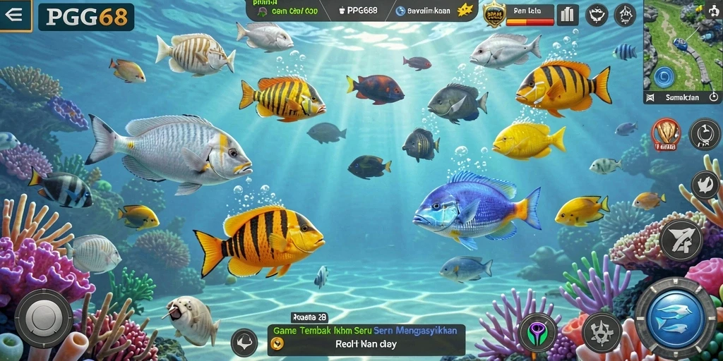 Screenshot gameplay PGG68 menampilkan serunya berburu ikan.