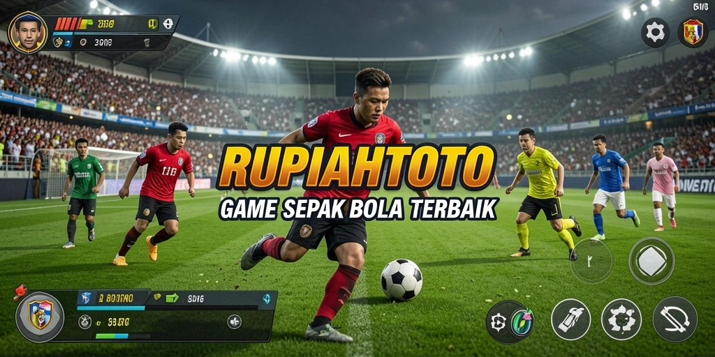 Screenshot utama RUPIAHTOTO menampilkan aksion seru pertandingan sepak bola.