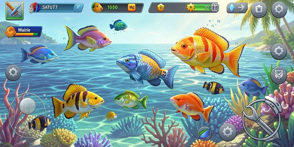 Tampilan gameplay seru Tembak Ikan SATU77.