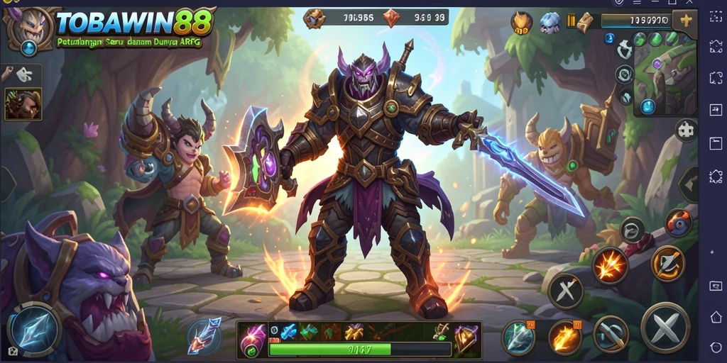 Tampilan gameplay menegangkan dalam TOBAWIN88 dengan karakter yang kuat.