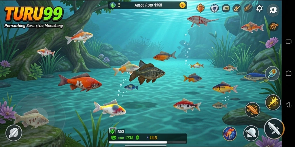 Tampilan gameplay TURU99 yang menarik pada saat menangkap ikan.