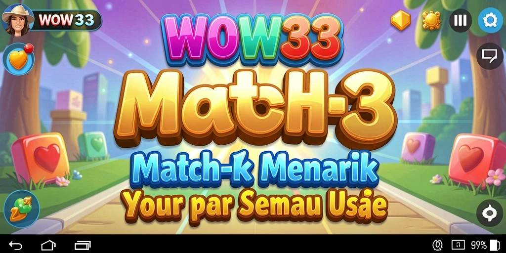 Screenshot gameplay WOW33 yang menampilkan tantangan Match-3 yang seru.